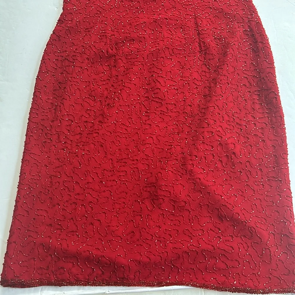 Vintage J Kara 90 2000 Beaded Short Gown Dress Flapper Red Medium y2k Nordstrom - Picture 7 of 17